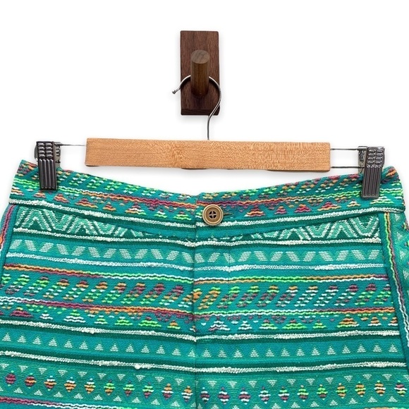 Anthropologie Shorts Womens 0 Green Teal Rainbow Aztec Embroidery Bohemian - Picture 5 of 11